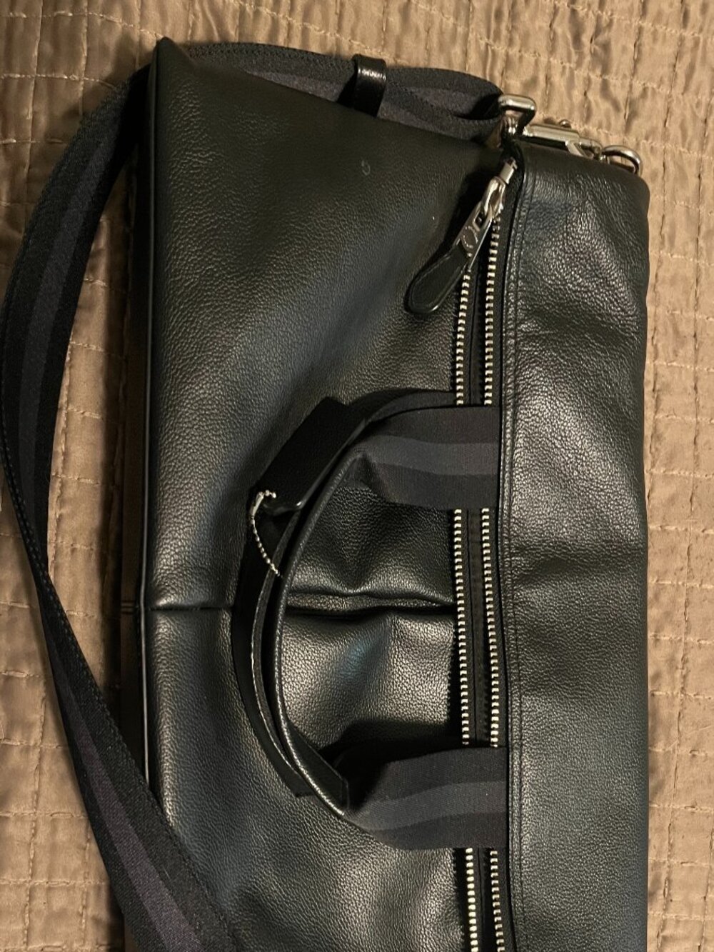 COACH Charles Foldover Tote Bag in Pebbled Black